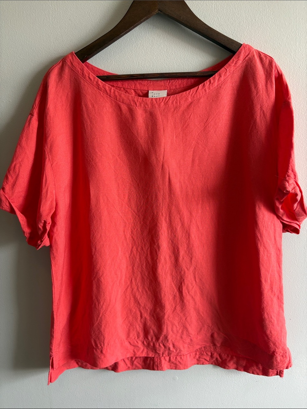 A New Day Linen Blend Coral Short Sleeve Boxy Top Large